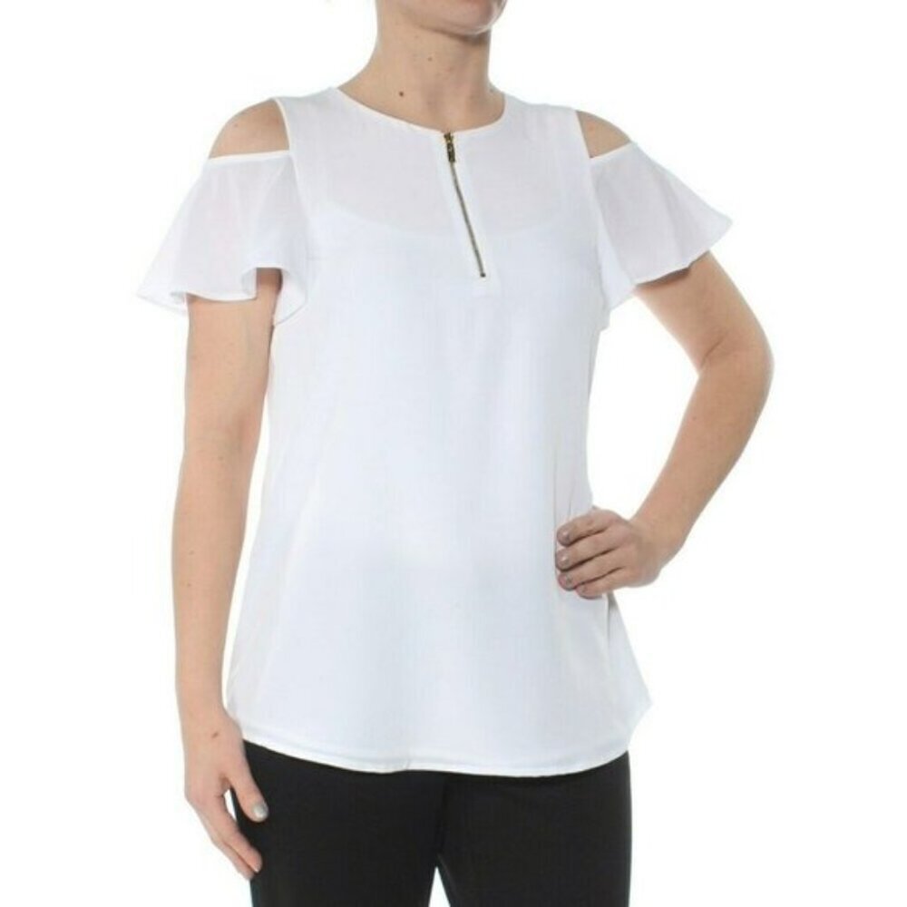 Calvin Klein Womens White Cold Shoulder Top Size M